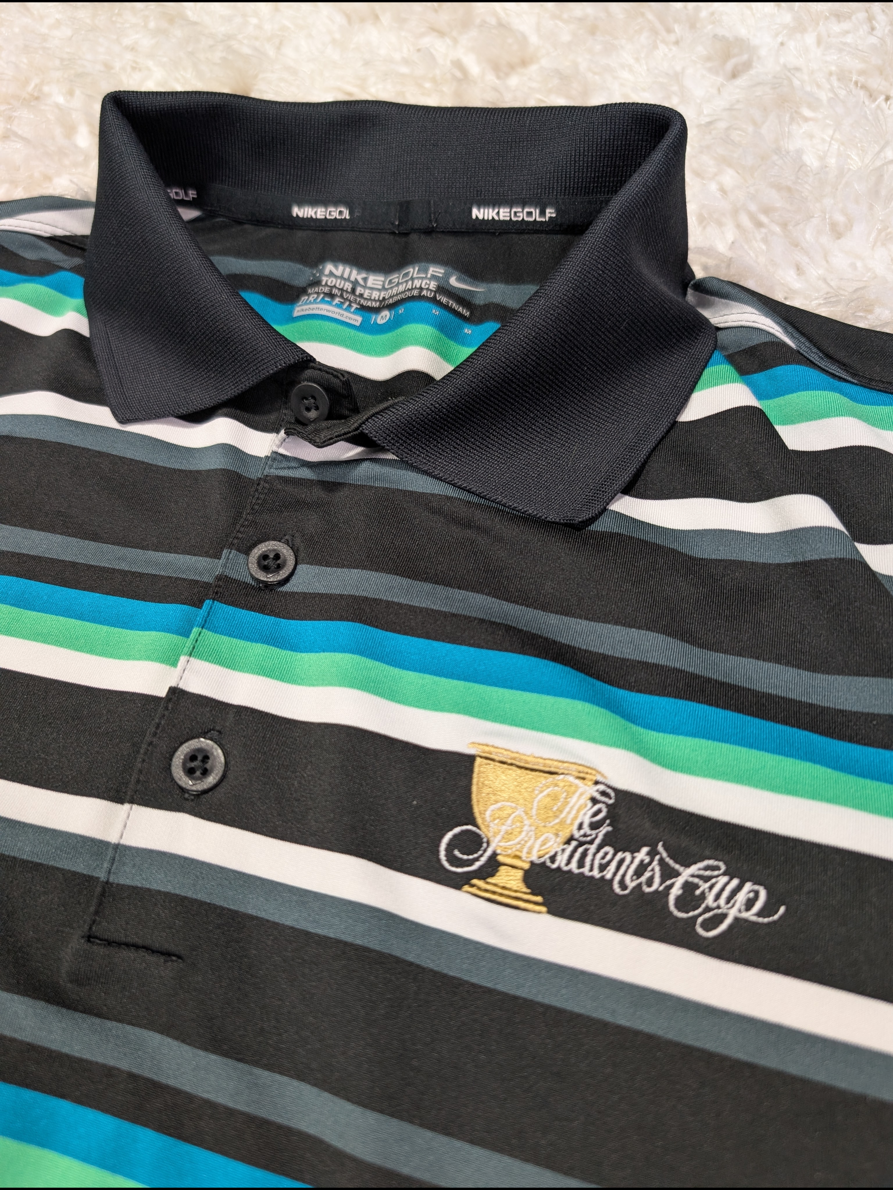 Nike Men&acirc;s Black MultiStripe Presidents Cup Polo